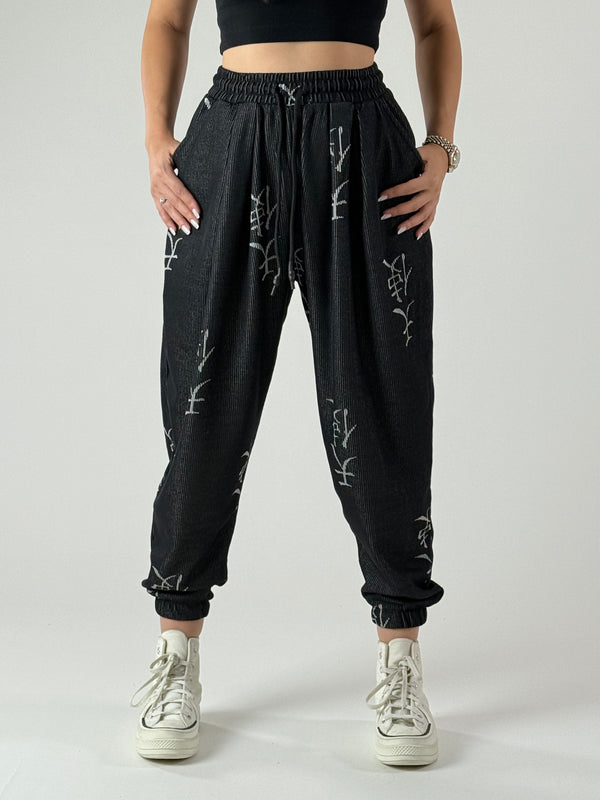 Chinese Desenli Antrasit Kadın Jogger Pantolon COC1001