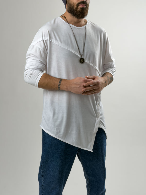 Tasarım Düğme Detaylı Beyaz Erkek Sweat COC2633