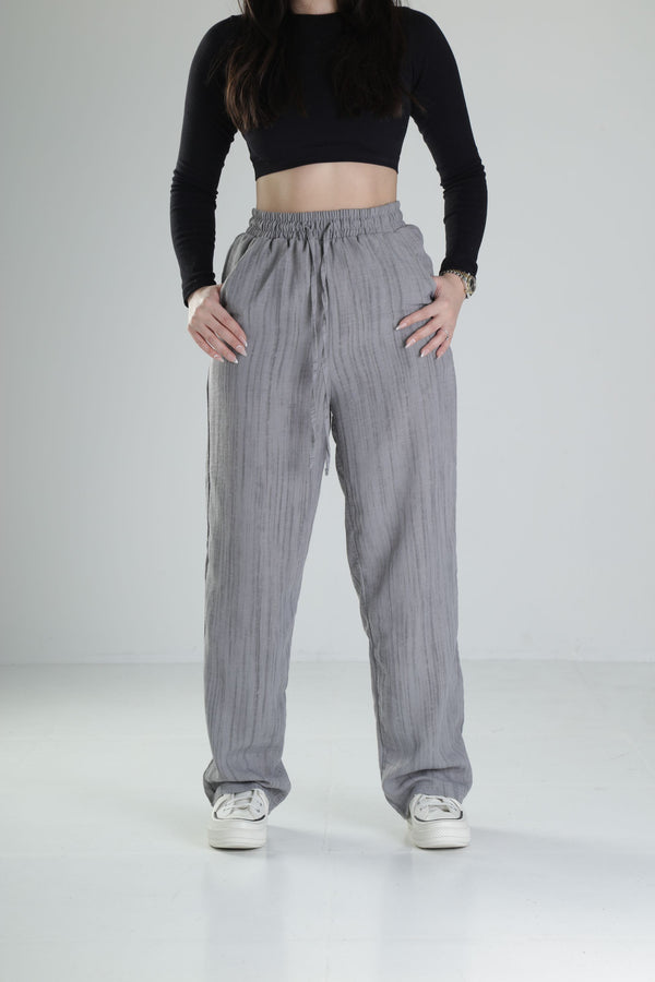 Aerobin Keten Kumaş Gri Baggy Pantolon COC2509