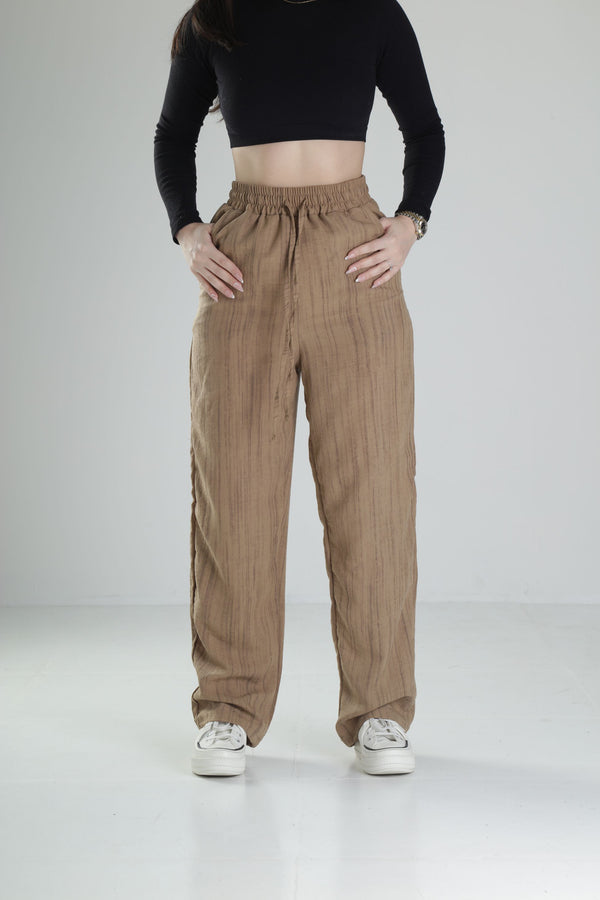 Aerobin Keten Kumaş Kahve Baggy Pantolon COC2510
