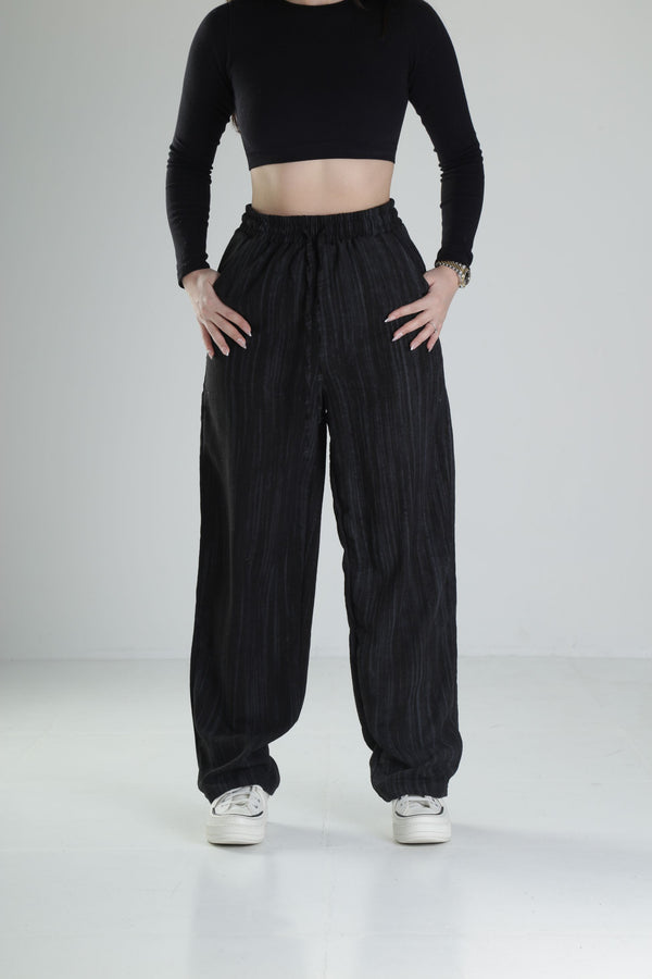 Aerobin Keten Kumaş Siyah Baggy Pantolon COC1881