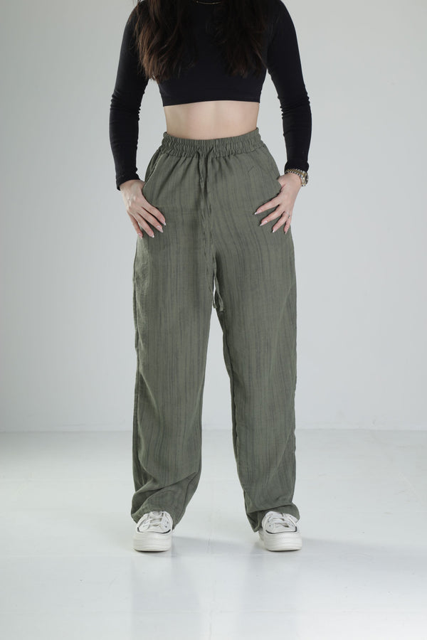 Aerobin Keten Kumaş Yeşil Baggy Pantolon COC2511