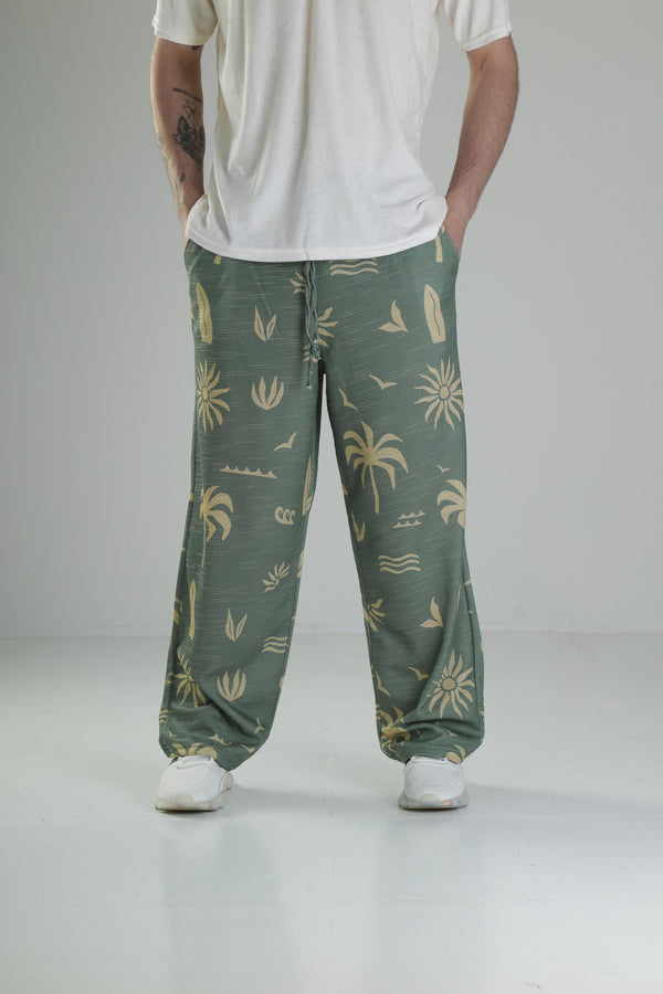 Ağaç Desenli Yeşil Baggy Pantolon COC2517