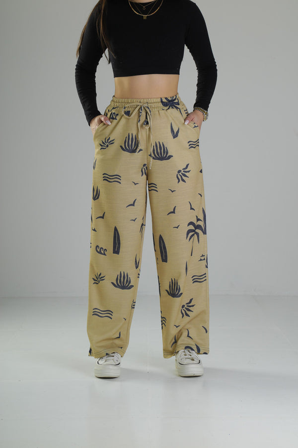 Ağaç Desenli Sarı Baggy Pantolon COC2417