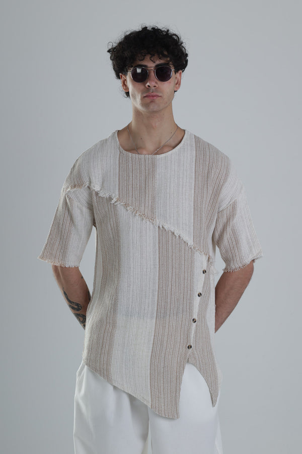 Asimetrik Tasarım Bej T-Shirt COC1381