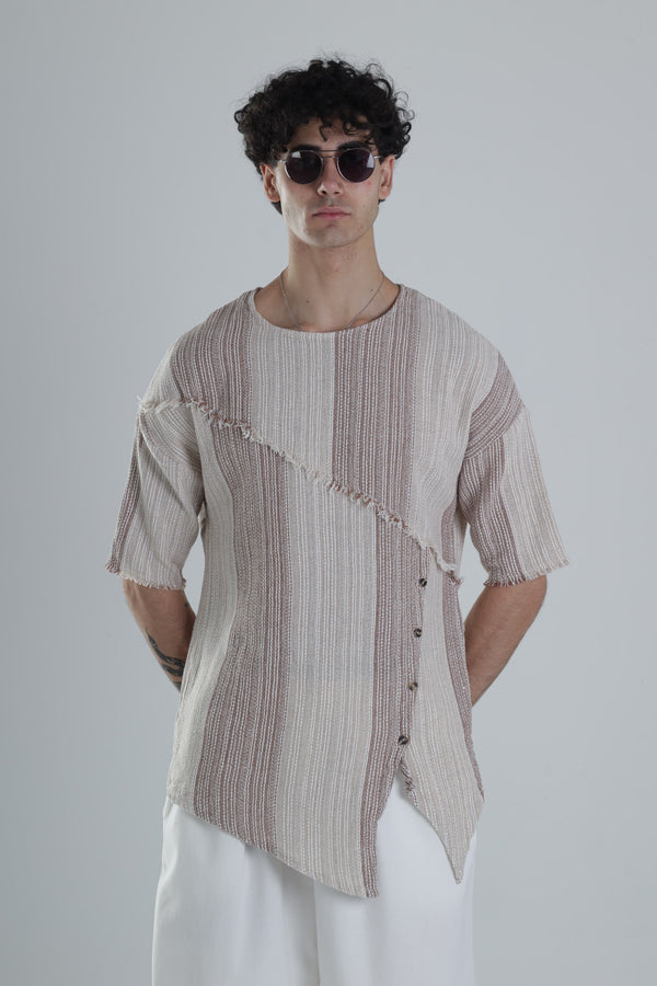 Asimetrik Tasarım Kahve T-Shirt COC1383