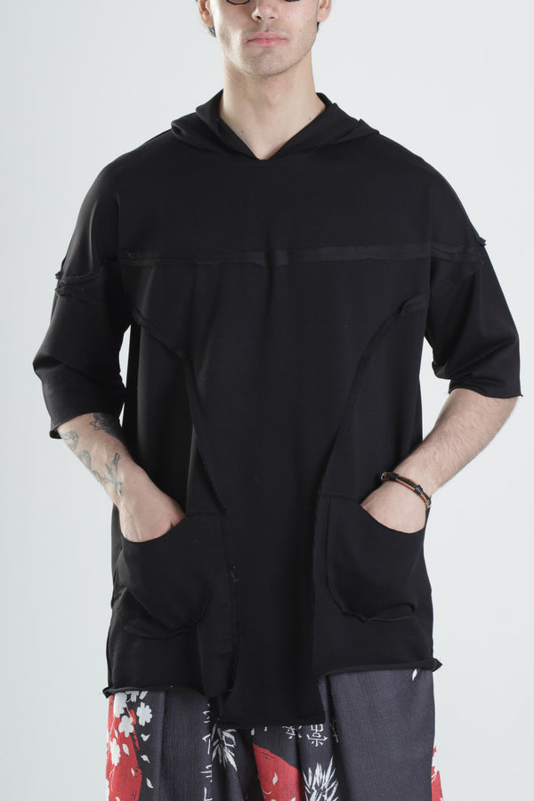 Avangard Siyah Kapüşonlu T-Shirt COC2412