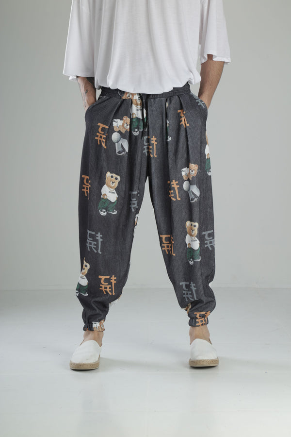 Ayıcık Desenli Bürümcük Kumaş Pileli Yarım Şalvar COC2415