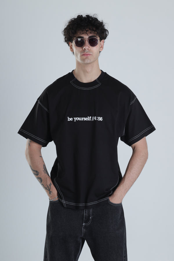Be Yourself Siyah Oversize Tasarım T-Shirt COC1385