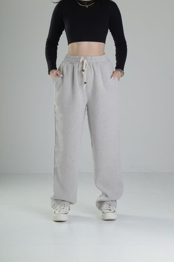 Bol Kalıp Gri Keten Pantolon COC2447
