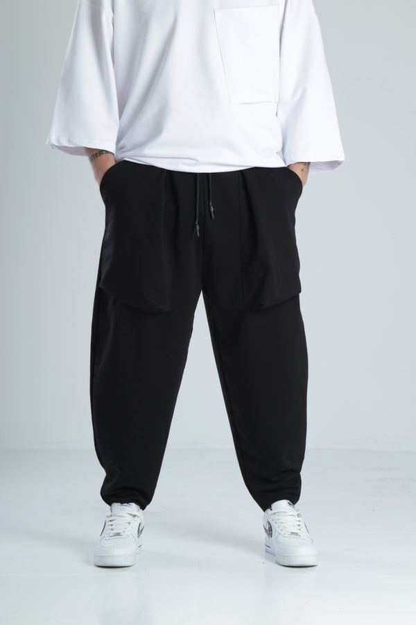 Büyük Cep Detaylı Etnik Siyah Baget Pantolon COC2482