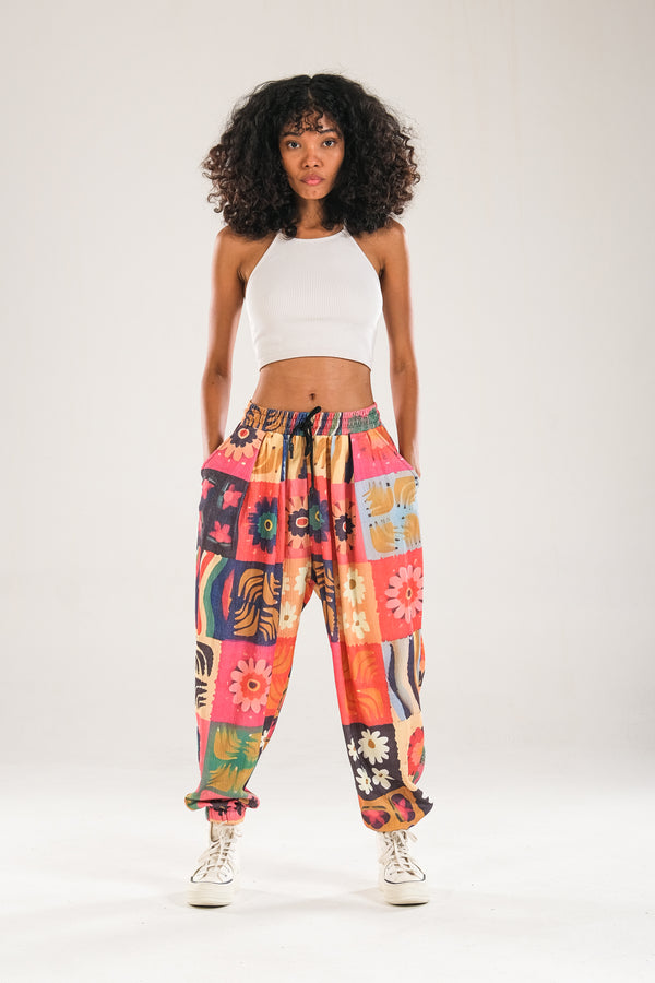 Çiçek Desenli Bürümcük Kumaş Yarım Şalvar COC2339