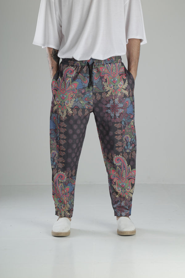 Çiçekli Desenli Bürümcük Kumaş Baget Pantolon COC2342