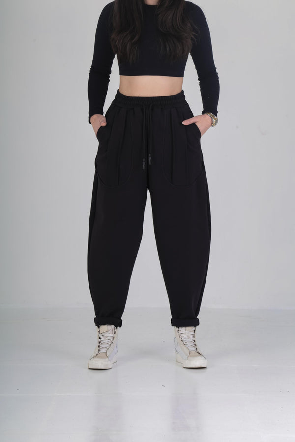 Kadın Siyah Cep Detaylı Baget Pantolon COC2491