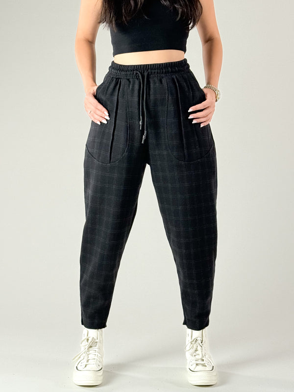 Cep Detaylı İnce Ekose Kadın Baget Pantolon COC1172