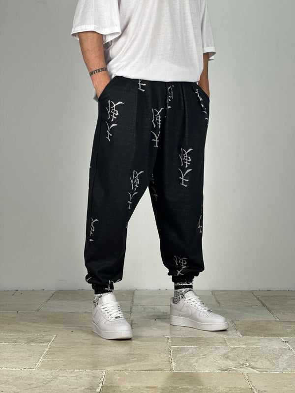 Chinese Desenli Jakarlı Pileli Siyah Yarım Şalvar COC2316