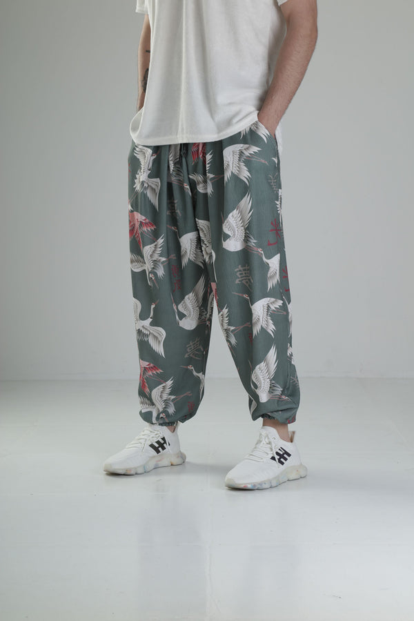 Chinese Kuş Desenli Pileli Yarım Şalvar COC2323