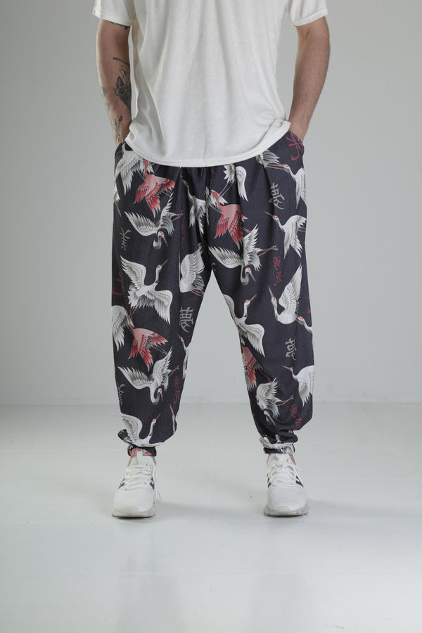 Chinese Kuş Desenli Pileli Yarım Şalvar COC2324