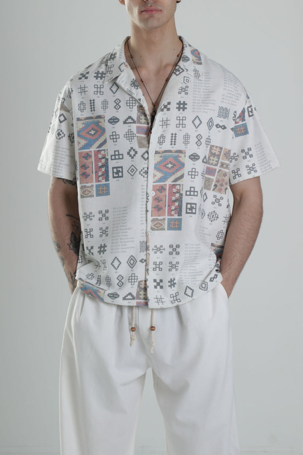 Desenli Keten Gömlek COC1756