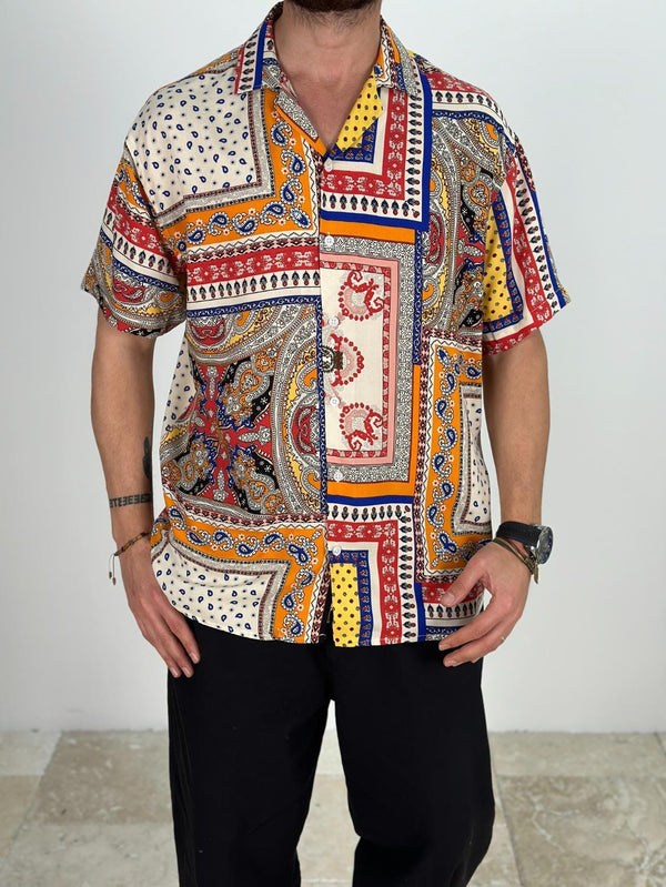 Desenli Keten-Pamuk Gömlek COC2364