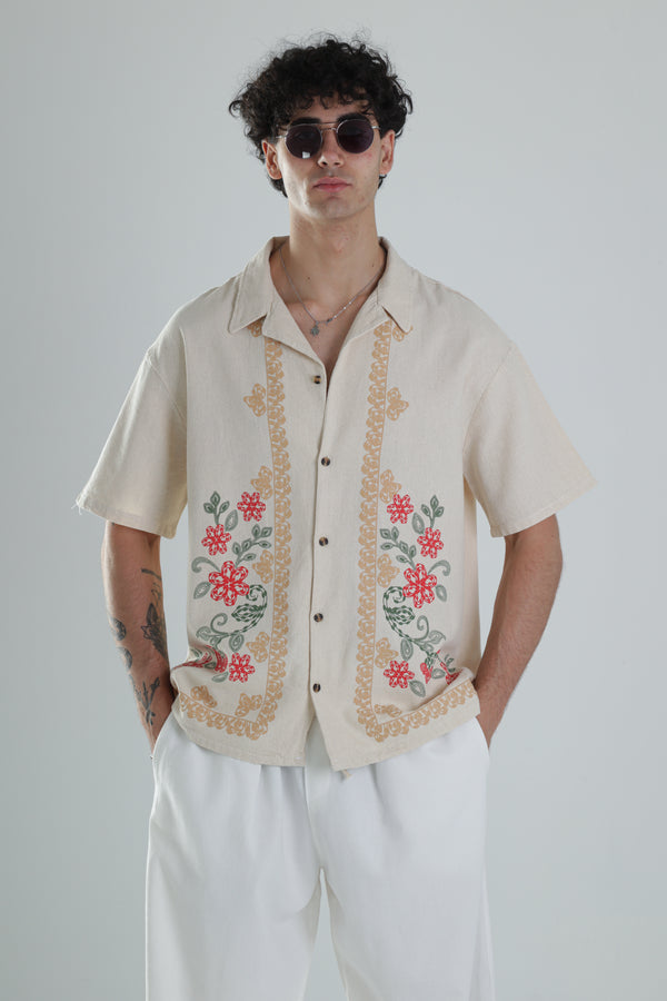 Desenli Keten Tasarım Gömlek COC1356