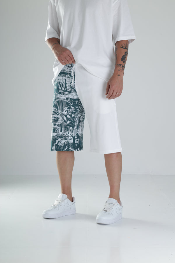 Desenli Tasarım Beyaz Şort COC1486