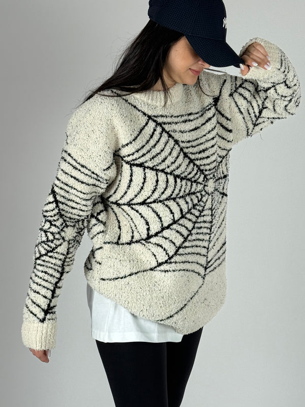 Ekru Örümcek Ağı Peluş Kadın Sweat COC1182