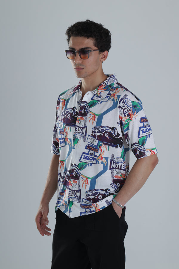 Erkek Araç Desenli Hawai Gömlek COC1149