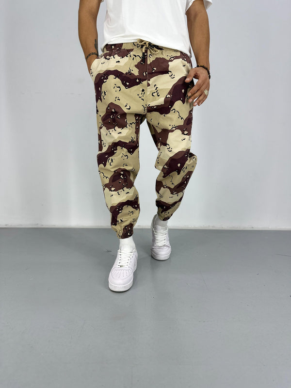 Erkek Gabardin Kahverengi Kamuflaj Jogger COC2387