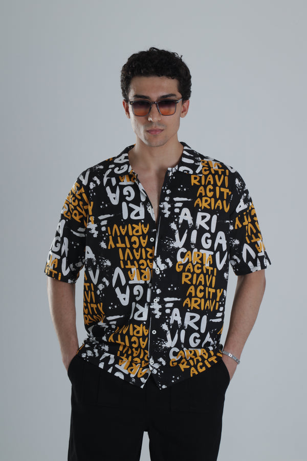 Erkek Grafiti Desenli Hawai Gömlek COC1150
