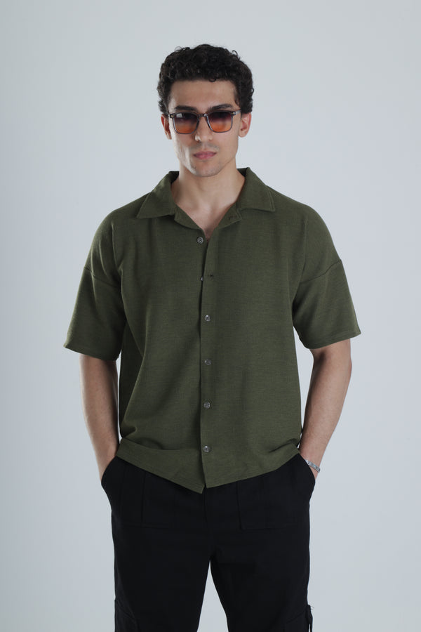 Erkek Haki Gofre Gömlek COC1153