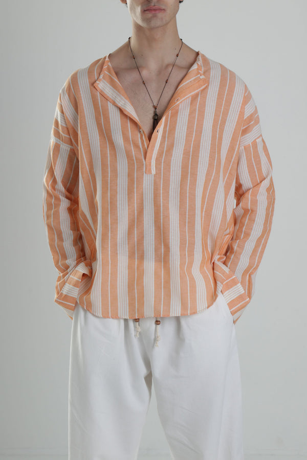 Erkek Hakim Yaka İnce Pamuk Turuncu Gömlek COC2390