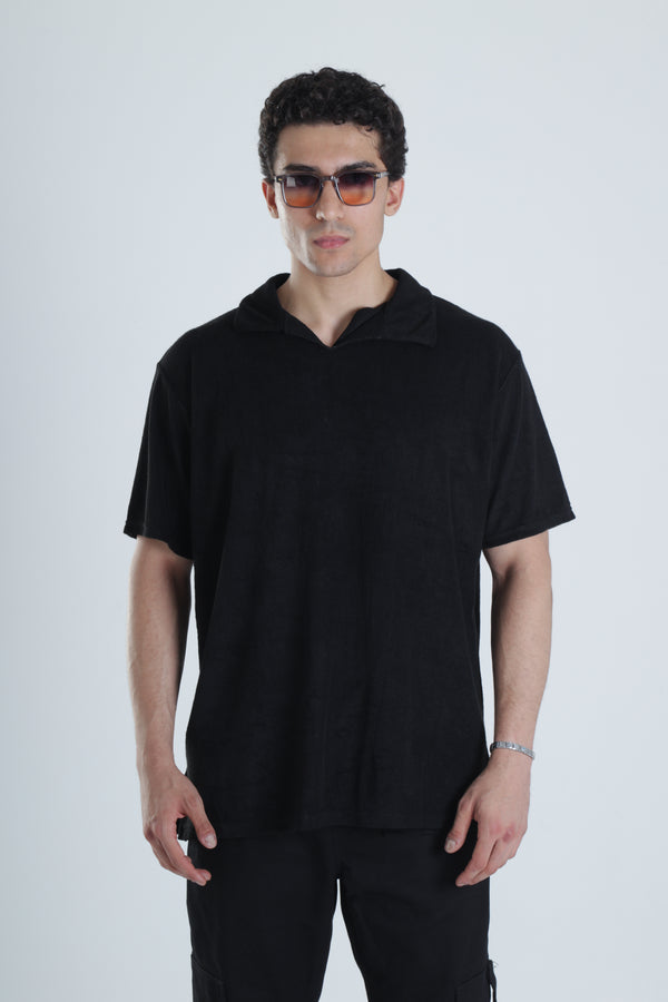 Erkek Siyah T-Shirt Dokuma Kumaş COC1158