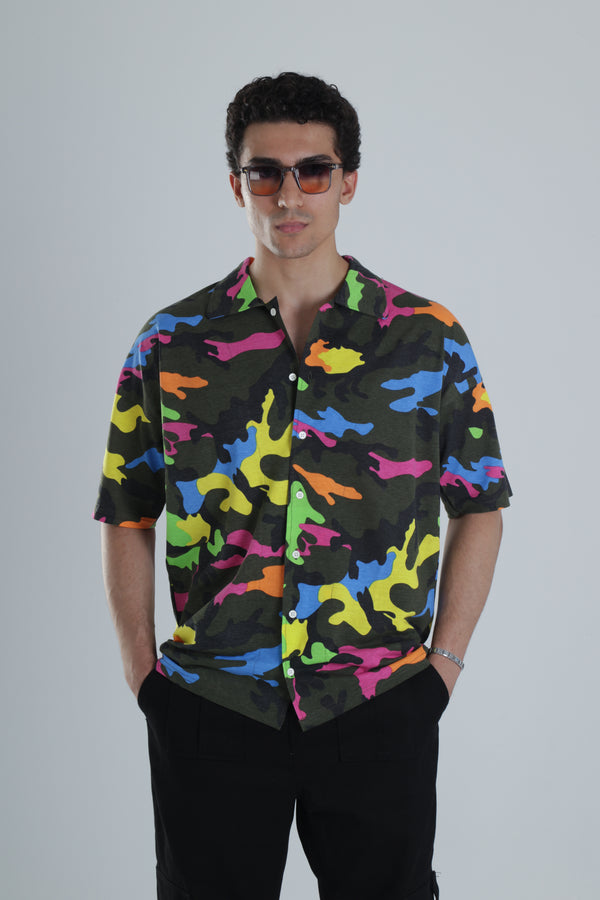 Erkek Kamuflaj Desenli Hawai Gömlek COC1154