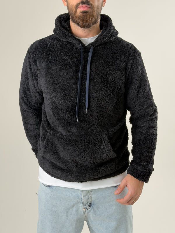 Erkek Kapüşonlu Siyah Peluş Sweat COC2593