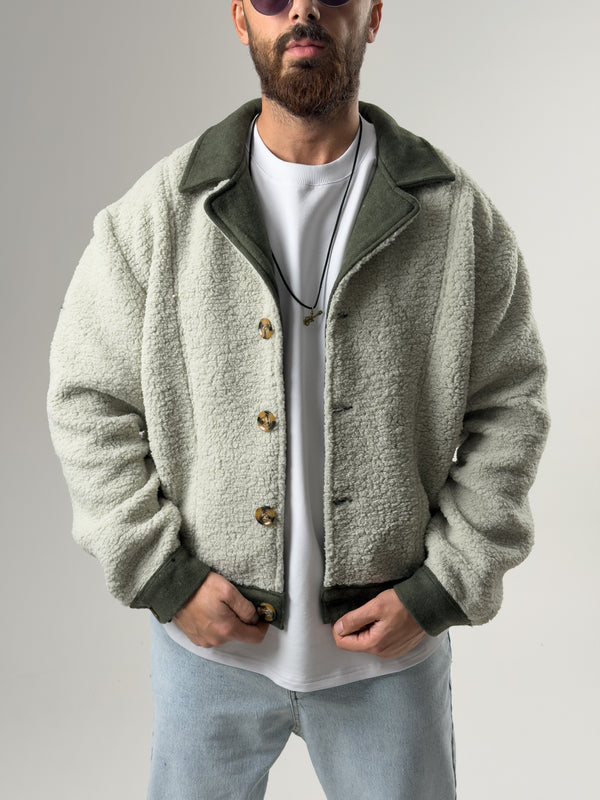 Erkek Kaşe Detaylı Yeşil Peluş Hırka COC2587