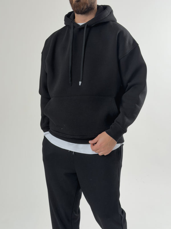 Erkek Şardonlu Siyah Hoodie COC2606