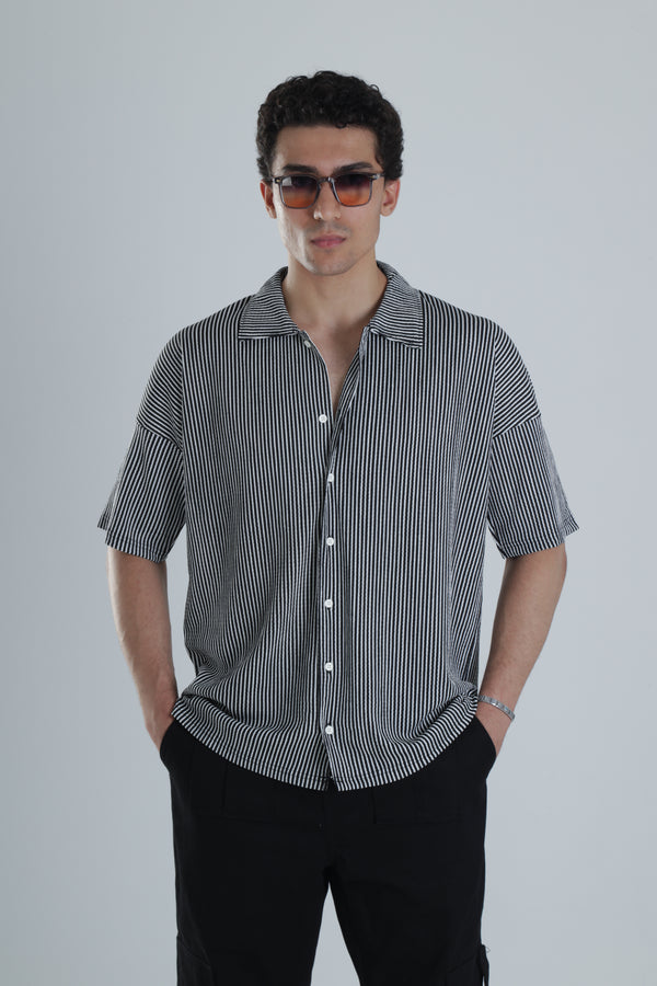 Erkek Siyah Beyaz Çizgili Casual Gömlek COC1163