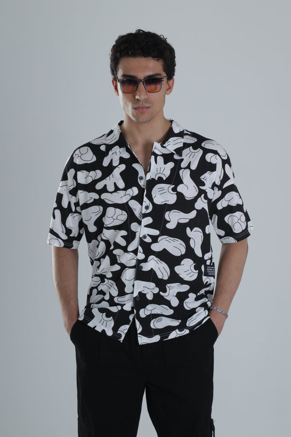 Erkek Siyah Beyaz Desenli Hawai Gömlek COC1164