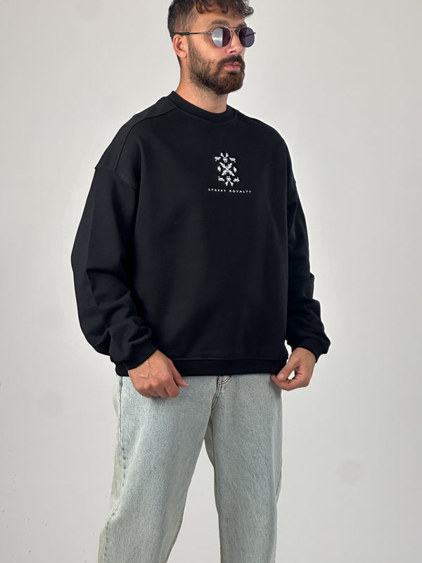 Erkek Siyah Tasarım Etnik Sweatshirt COC1047