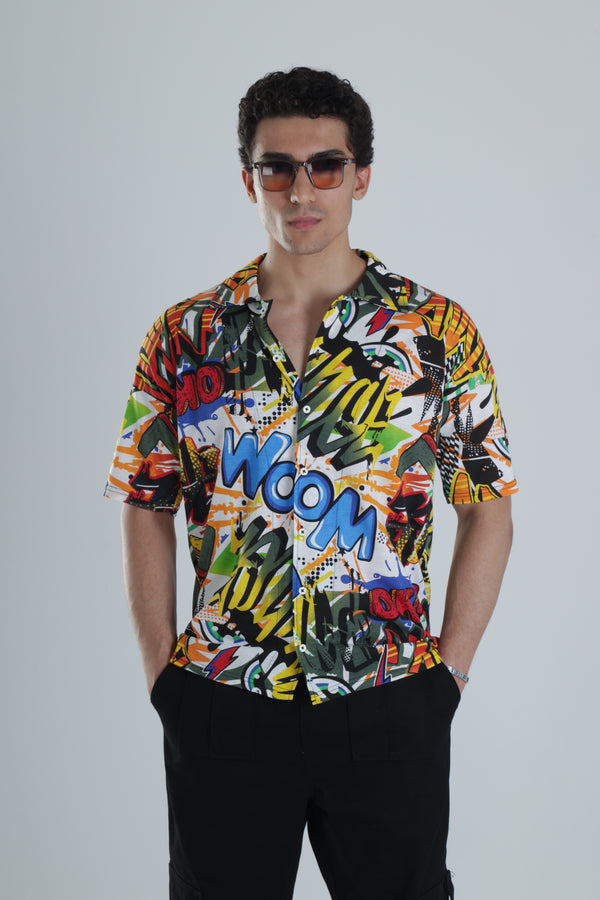 Erkek Wow Desenli Hawai Gömlek COC1169