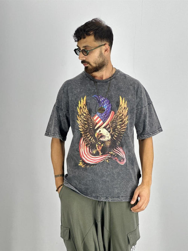 Erkek Yıkamalı Kumaş Baskılı T-Shirt COC2218