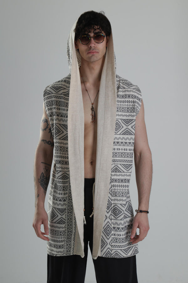 Etnik Desenli Kapüşonlu Panço COC1376