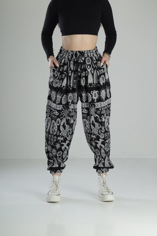 Etnik Desenli Pileli Jogger Pantolon COC2244