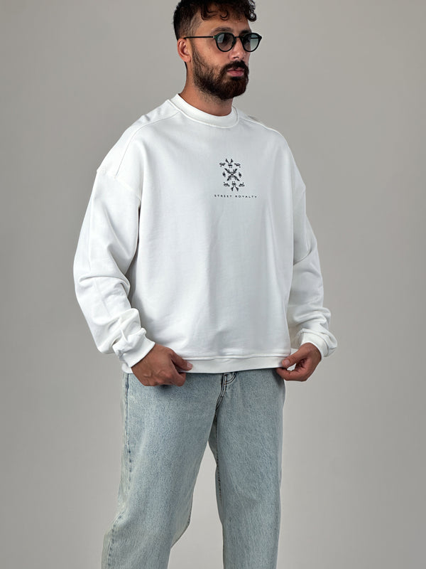 Etnik Desenli Tasarım Erkek Beyaz Sweatshirt COC1030