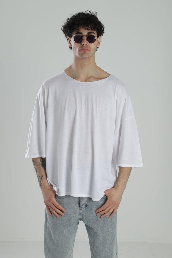 Fakir Kol Beyaz Oversize Viscon T-Shirt COC2269