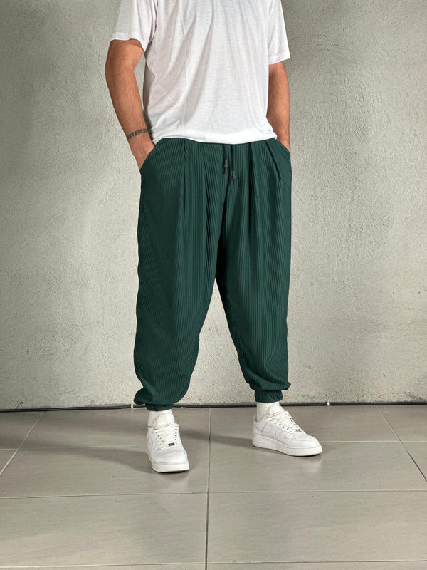 Fitilli Kumaş Yeşil Pileli Yarım Şalvar COC1666