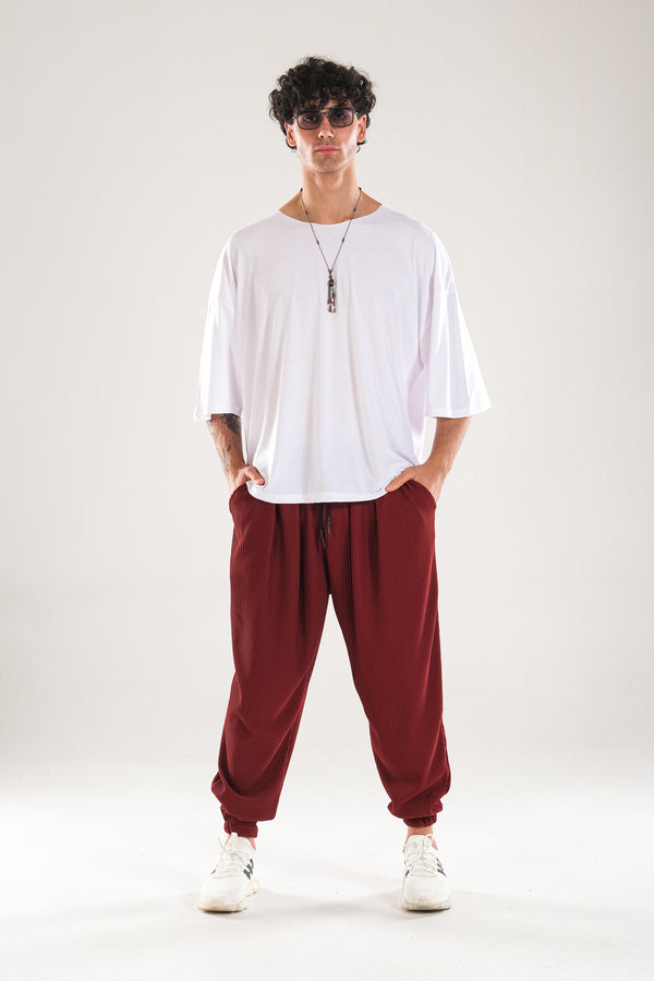 Fitilli Pileli Bordo Şalvar Pantolon COC1127