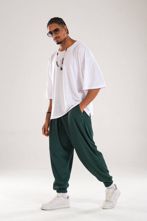 Fitilli Pileli Yeşil Şalvar Pantolon COC1128