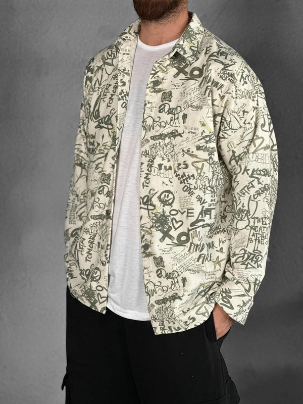 Gabardin Kumaş Yeşil Desenli Spor Gömlek COC2298